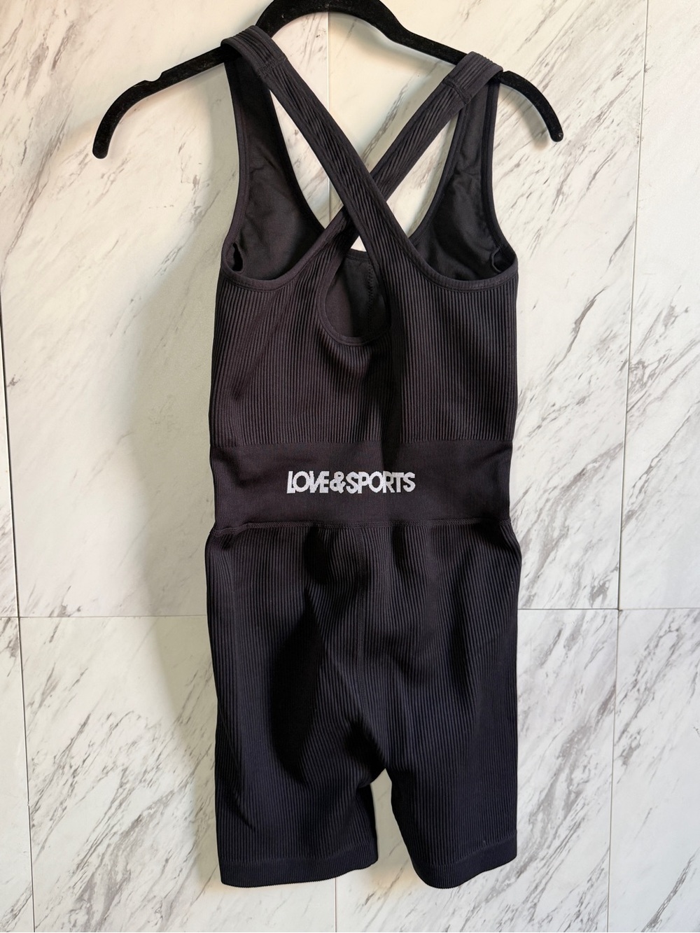 NWT Bundle of 2 Love & Sports Ribbed Crisscross Racerback Biker Short Rompers S - Picture 10 of 12